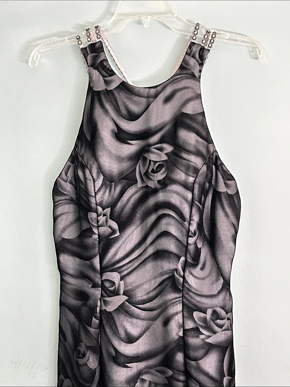 Fleur De Lis Floral Maxi Dress Black Gray Size 14